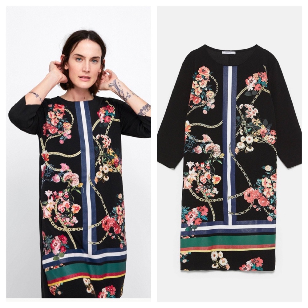 COPY - Zara Floral Stripe Chain Print Stretch Shift Dress